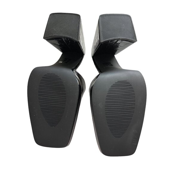 RAID Slip On Heels Black Patent Croc Embossed NEW Platform Open Toe 4.5” Size 7 - Picture 10 of 11